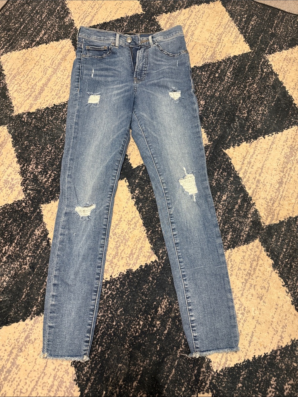 Express Women's Medium Blue Distressed Skinny Jeans